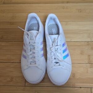 Adidas Women's White Sneakers with Iridescent Stripes